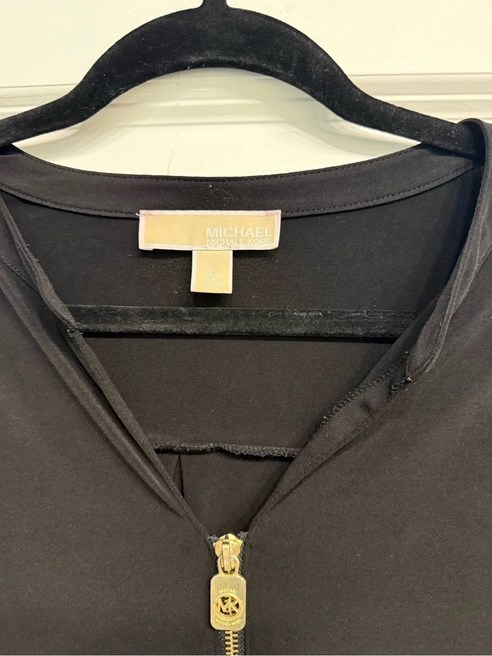 Michael Kors Black Button-Tab Zip-Front Blouse